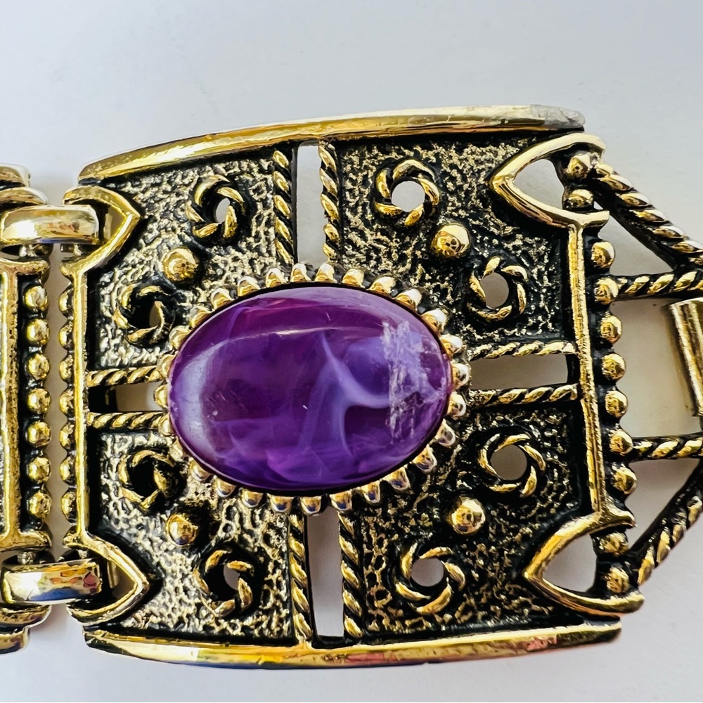 VINTAGE GRANADA 1970’s BAROQUE CHUNKY CABOCHON ANTIQUE GOLD  BRACELET - Picture 12 of 13